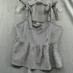 SKIES ARE BLUE GINGHAM NAVY BLUE AND WHITE BABY DOLL CROP T…